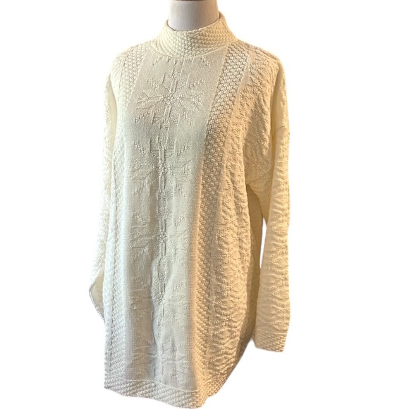 VINTAGE BASIC EDITIONS KNIT SNOWFLAKE SWEATER IVORY WHITE SIZE MEDIUM - Picture 1 of 11